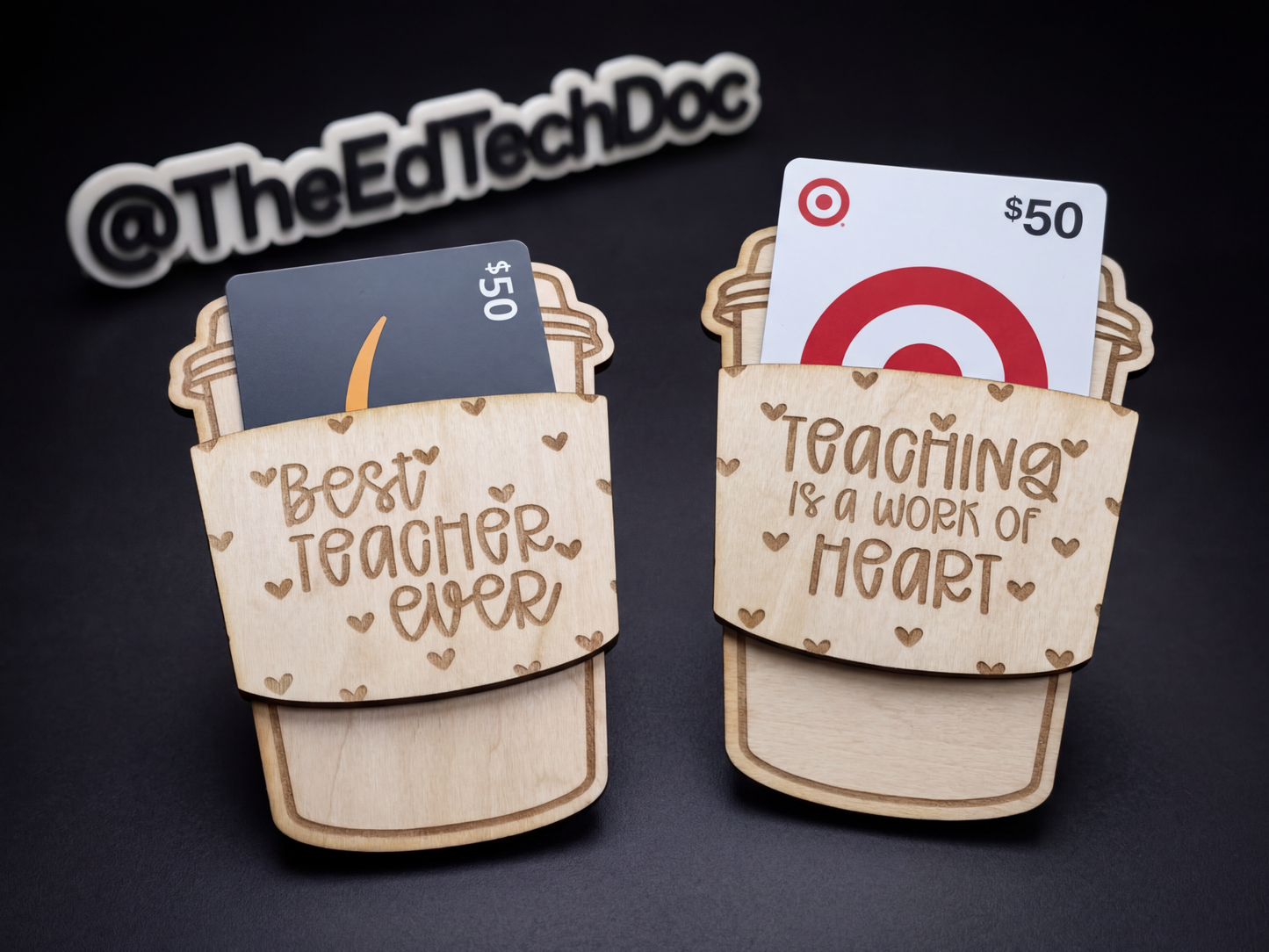 Laser Engraved Teacher Gift Card Holder | Personalized Wooden Gift Holder